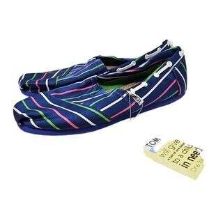 NEW Toms 4.5 Blue Striped Flat Nautical Slip On Comfort Casual Comfort